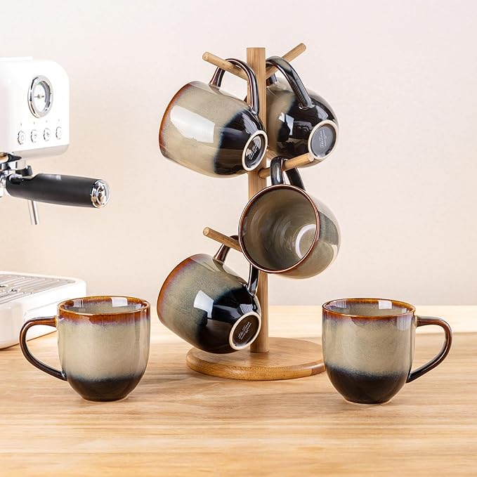 theterra Ceramic Coffee Mugs Set of 6, 12 oz Coffee Cups with Handle | Handmade, Suitable for Latte, Tea, Milk, Beer & Hot Cocoa, Mocha Brown - Image 7