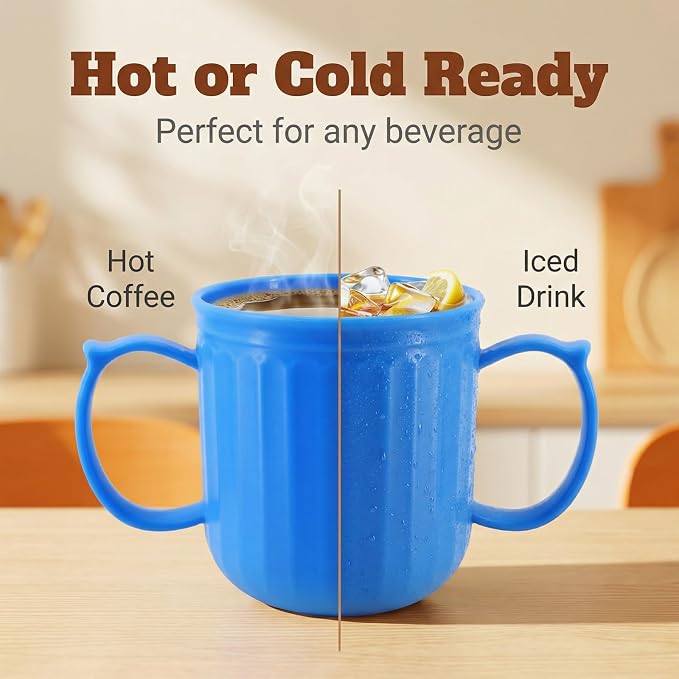 Plastic Coffee Cups with Handles set of 6, 16 oz Iced-Tea Mug Retro | BPA Free Reusable Food Grade PP, Unbreakable Dishwasher Safe, Lightweight, Elderly Kid Safe, Kitchen Party Camping Outdoor - Image 6
