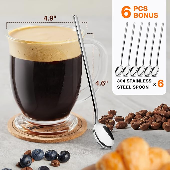 Mfacoy Glass Coffee Mugs Set of 6, Clear Large Coffee Mug 15 Oz With Handles for Hot Beverages, Clear Mugs for Tea, Cappuccino, Latte, Espresso Coffee, Juice, Glass Coffee Cups - Image 2