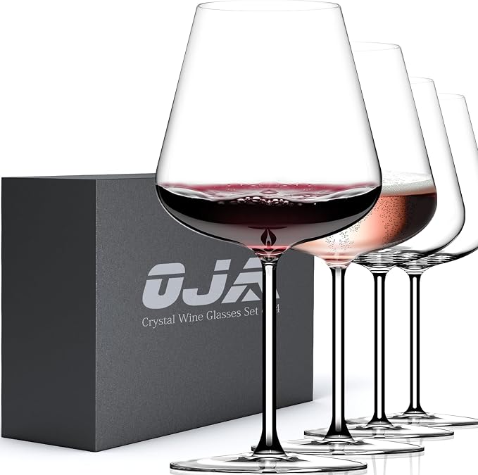OJA Wine Glasses Set, Crystal Large Red Wine Glass Set of 4, 28 oz | Hand Blown, Clearer, Lighter for Tasting, Unique Gifts for Anniversary, Birthday, Wedding, Father's Day by oja
