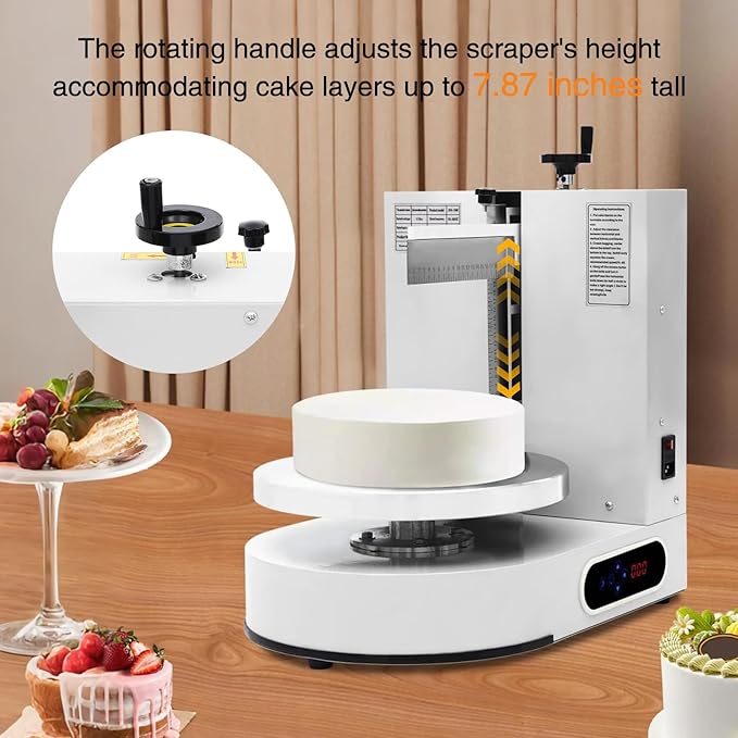 Cake Icing Machine 200W Auto Cream Spreading Machine w/LED Display, Horizontal & Vertical Spatula Adjust, Professional Cake Decorating Machine Frosting Turntable for 4-12 Inch Cakes (White)