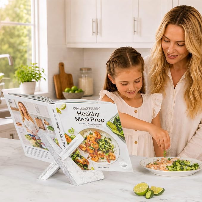PUERSI Cookbook Stand for Kitchen, Recipe Book Holder for Kitchen Counter | Wooden Cookbook Holder, Rustic Cook Book Holder Stand - Farmhouse White - 1 Set - Image 7
