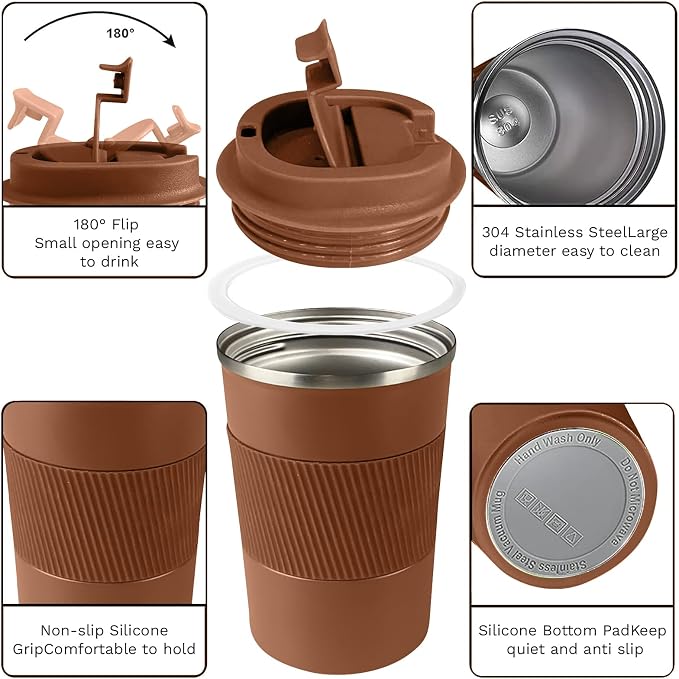 Insulated Travel Coffee Mug, Stainless Steel Coffee Cup with Leakproof Lid | Double-wall insulation keeps drinks hot or cold for hours, with a leakproof lid and portable stainless steel design - Image 2