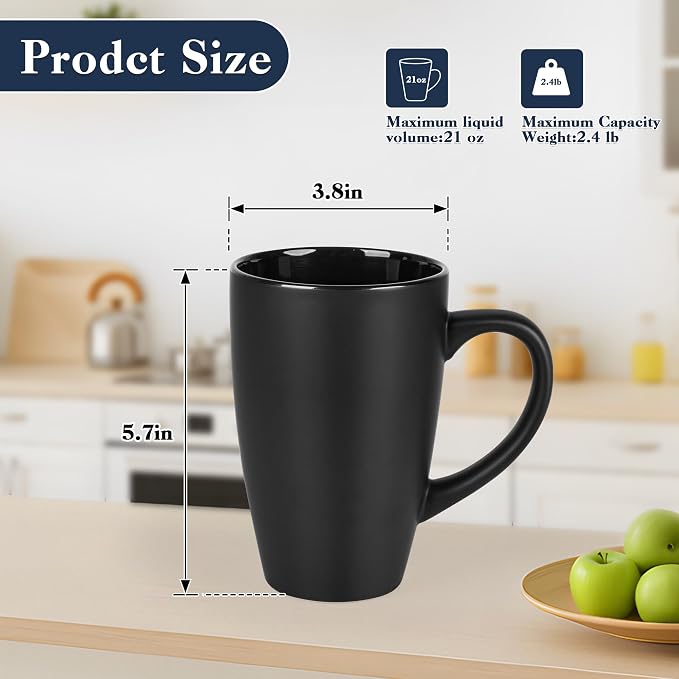 BYCNZB 20oz Extra Large Ceramic Tall Coffee Mugs Set for Coffee Tea Hot Cocoa set of 4 Dishwasher & Microwave Safe (Matte black) - Image 2