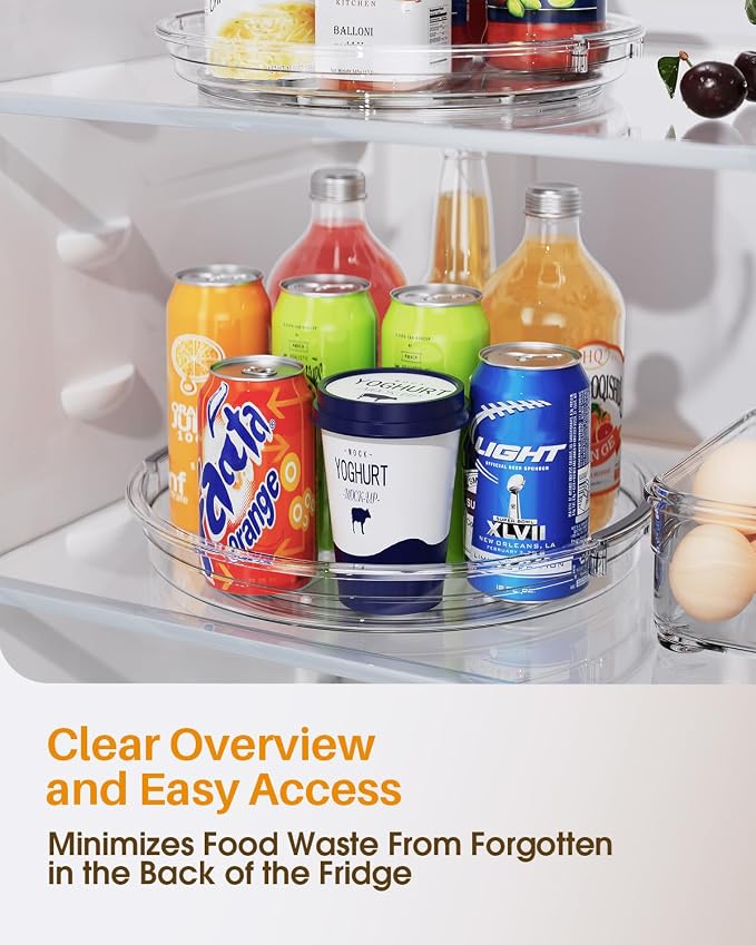 LAMU 2 Pack 10.6in Lazy Susan Organizer Turntable for Cabinet, Clear Lazy Susan for Refrigerator Rotating Organizer for Fridge, Kitchen, Pantry, Countertop, Bathroom, Medicine Cabinet Organizer - Image 3