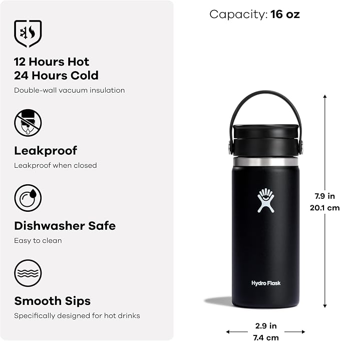 Hydro Flask Flex Sip Coffee Tumbler – Insulated Stainless Steel, Non Spill, Leak Proof Travel Coffee Cup 16 Oz Harbor Blue - Image 6