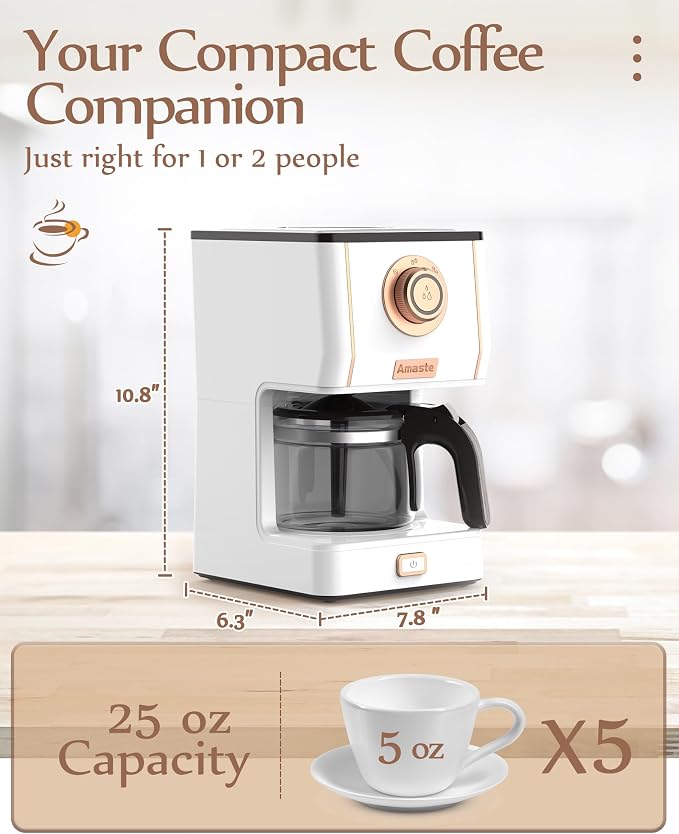 Amaste Retro Style Coffee Machine with 25 Oz Glass Coffee Pot, Reusable Coffee Filter & Three Brewing Modes, Warming Plate, Elegant White with Rose Gold - Image 7