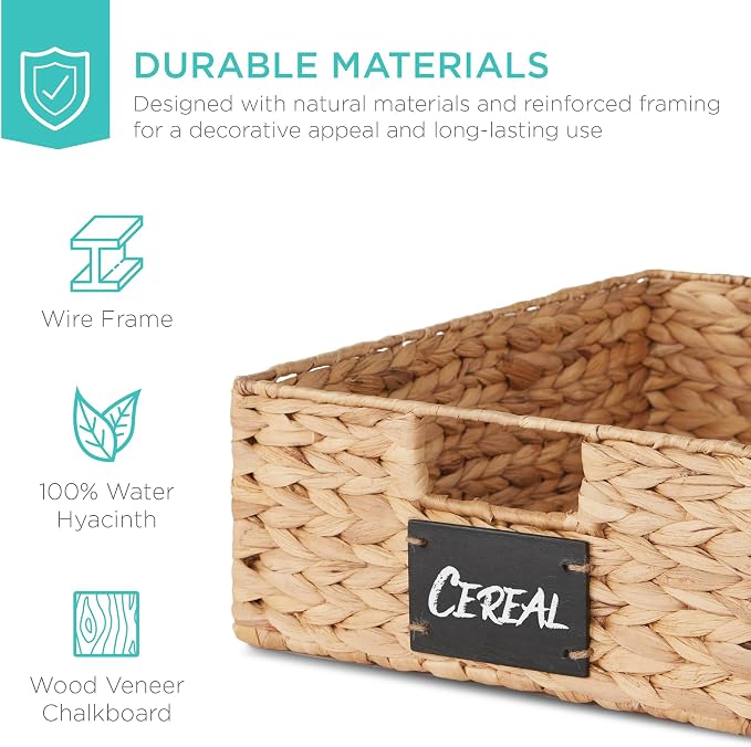Best Choice Products Set of 4 16x12in Large Water Hyacinth Pantry Baskets, Woven Organizers w/Chalkboard Label, Chalk Marker - Natural - Image 5