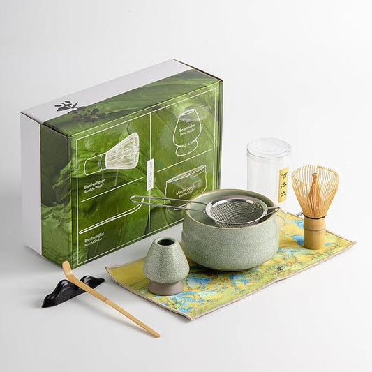 Japanese Matcha Ceremony Accessory, Matcha Whisk, Traditional Scoop (Chashaku), Tea Spoon, Whisk Holder, 1 tea bowl, 1 tea siev, The Perfect Set to Prepare a Traditional Cup of Matcha.