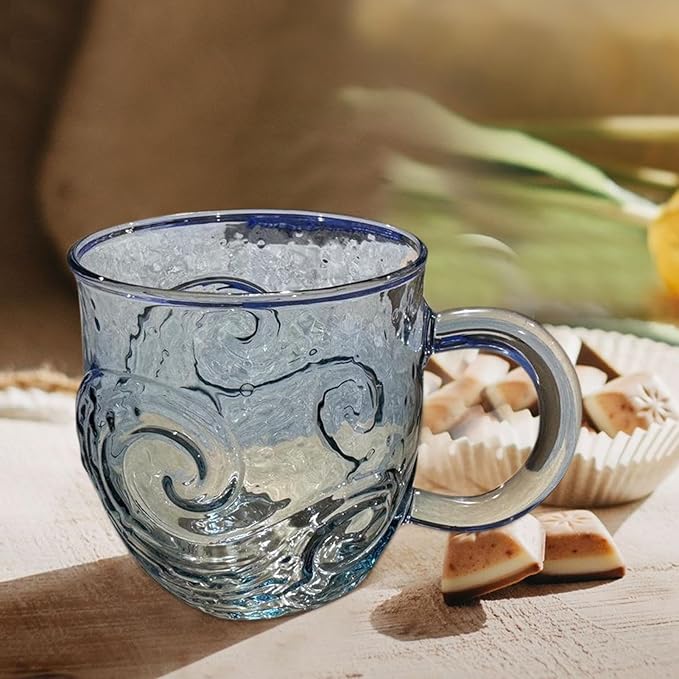 Design glass-Cup – 300ml Transparent Coffee Mug, Heat Resistant Water Mug, Ergonomic Handle Drinkware | Modern glass-for Iced Coffee, Tea, Juice | Perfect for Home, Bar, Office, Gifting