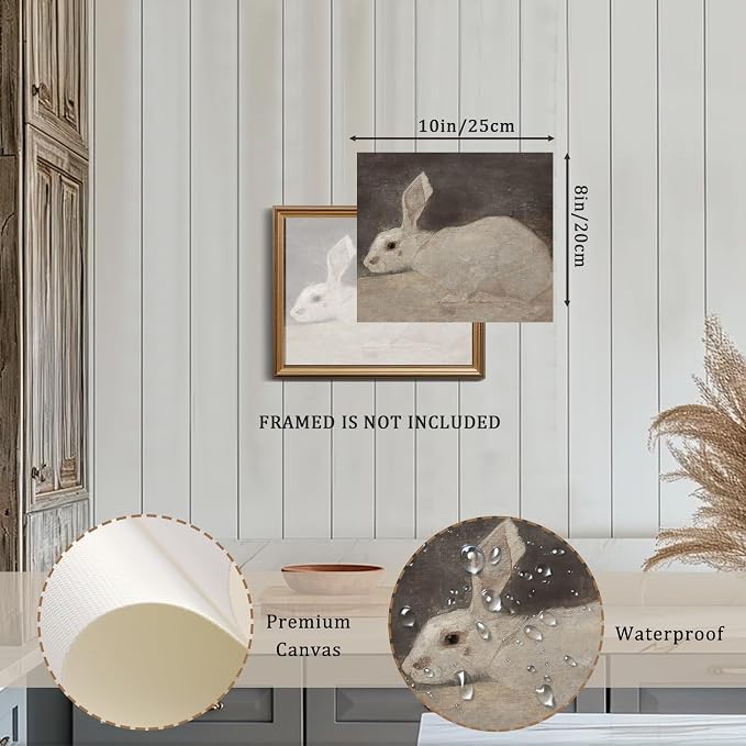XOCUUI Vintage Rabbit Wall Art - Spring Easter Bunny Poster Decor - Modern Farmhouse Easter Egg Decoration for Bedroom Living Room - Rabbit Lover Gift - Rustic French Country Decor 8x10 - Unframed - Image 2