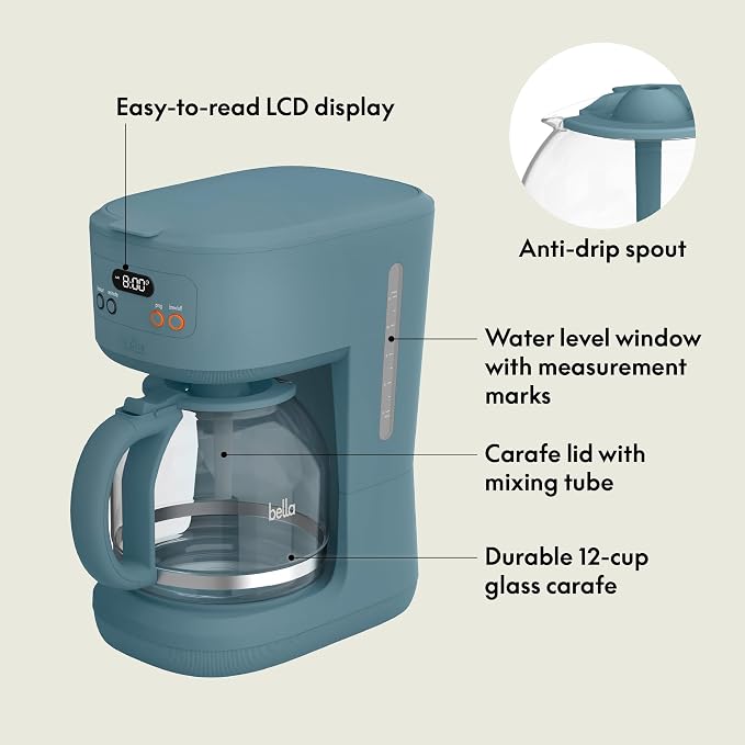 BREW 12-Cup Programmable Coffee Maker with No-Drip Glass Carafe, Surf - Image 2