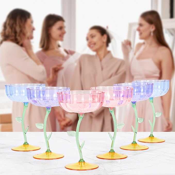 24 Pcs Pink Plastic Ribbed Coupe Glasses Detachable 7oz Flower Cocktail Glasses Modern Wavy Plastic Cocktail Coupes Disposable Martini Glasses Mimosa Glassware Champagne Goblets (24, PInk) - Image 8