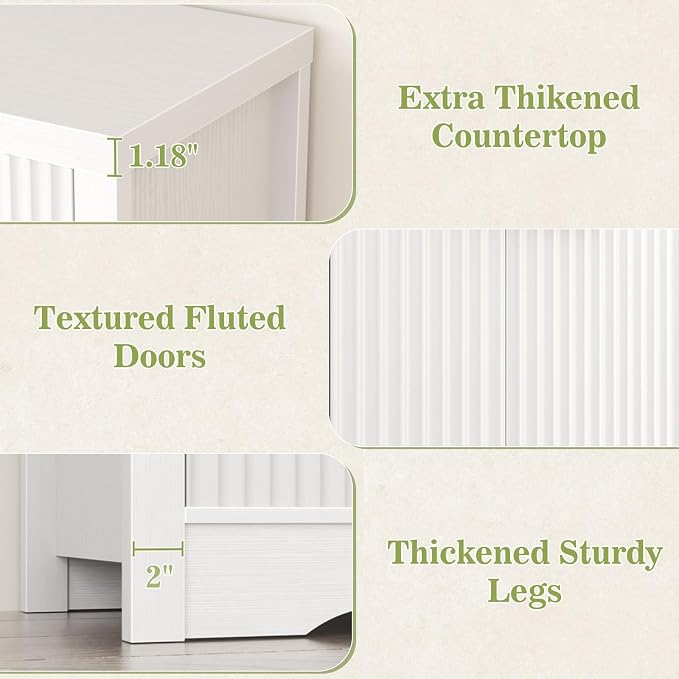 Cyclysio 55" Fluted Sideboard Buffet Cabinet with Drawers, White | Modern Accent Storage Console Table & Coffee Bar Station with Adjustable Storage Shelves for Dining Room, Kitchen, Entryway - Image 5