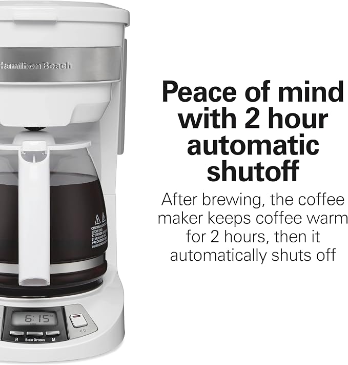 Hamilton Beach 12 Cup Programmable Drip Coffee Maker | Regular & Bold Brew Options | Auto Pause and Pour | Glass Carafe | White | 46294J - Image 6