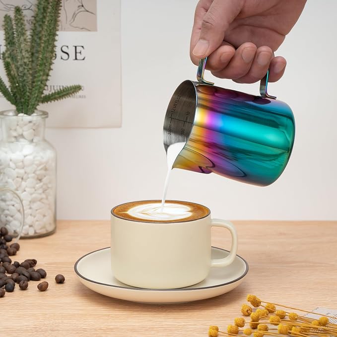 Amrules Milk Frothing Pitcher, 12 oz Milk Frother Cup with Clear Scale, 304 Stainless Steel Cappuccino Espresso Machine Accessories for Barista Coffee Bar with Latte Art Pen, Multicolor - Image 7