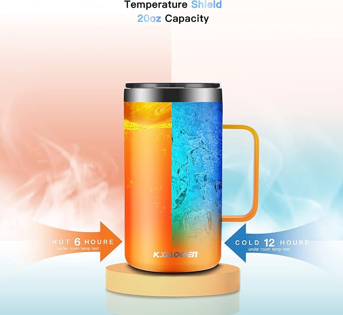 KXIAOCHEN 20 oz Insulated Coffee Mug, Coffee Cup with Lid and Wide Handle | 18/8 stainless steel, 6+ hours hot or 12+ hours cold, wide mouth, no-sweat exterior, for office, work, home and camping - Image 5