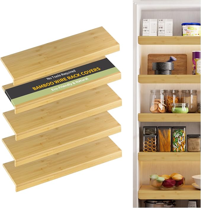 Wire Shelf Covers, Bamboo Wire Rack Covers for Pantry, Closet, Kitchen (5pcs, 40" W x 12" D, Natural) by ClimbHope