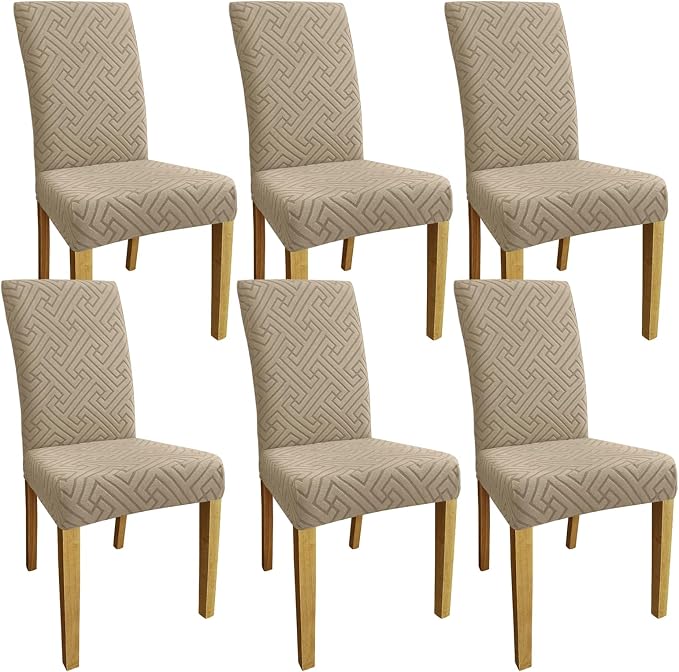 Promindfly Dining Chair Covers, 3D Jacquard Fabric Chair Covers for Dining Room, Anti-Scratch Chair Covers Set of 6, Stretch Washable Dining Chair Covers for Kitchen, Hotel by WelcometoPromindflyplka