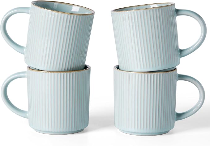 famiware Star Coffee Mug Set for 4, Handcrafted 12 oz Ceramic Stoneware Mugs Cup Set, Chip-Resistant & Stackable, Dishwasher/Microwave Safe, Light Blue by Famiware