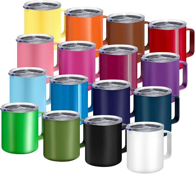 YOUKE OLA 16 Pack Stainless Steel Insulated Coffee Mug Bulk with Handle & Lids, 12oz Vacuum Insulated Double Wall Travel Mug for Hot and Cold Drinks Home Office Car, 16 Colors by YOUKEOLA