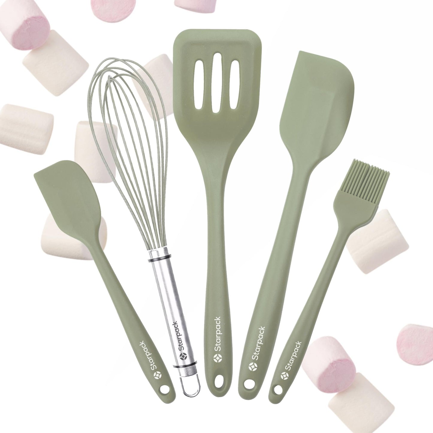 Premium Silicone Baking Utensil Set 5 Piece Heat Resistant Kitchen Tools 10 Inch Green