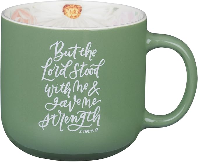 Christian Art Gifts Inspiring Ceramic Coffee Mug for Women: Lord Stood with Me Bible Verse, Microwave & Dishwasher Safe Novelty Cup, Sturdy Handle, Encouraging Gift for Women, Green Floral, 14 oz. by ChristianArtGifts