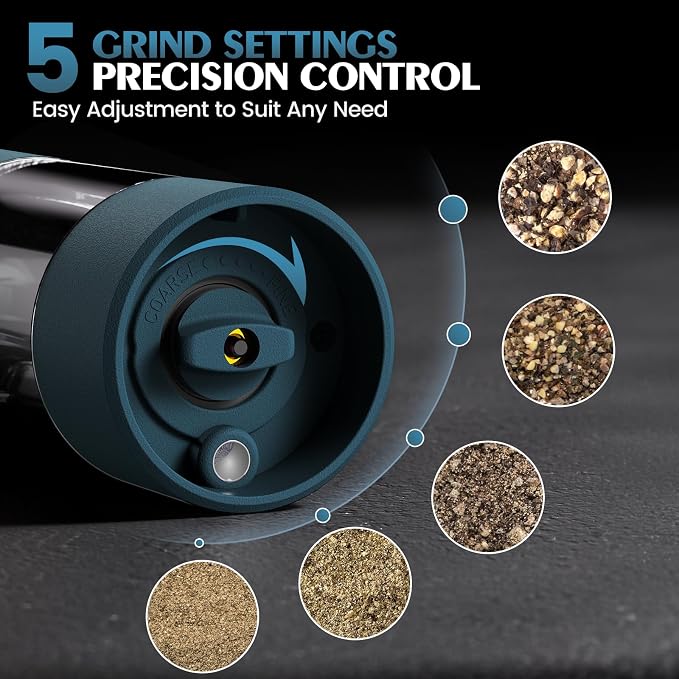 Electric Salt and Pepper Grinder Set Automatic Battery Pepper Mill Shakers Adjustable Coarseness Upgraded Larger Capacity with Led Home and Kitchen Appliances(Teal) - Image 2