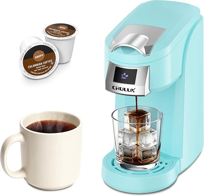 CHULUX Lite Single Serve Coffee Maker for K Cup with One Touch Brew, Cyan | Boiler Fast Heating System, Unique Split-Flow Nozzle, Designed for Standard Mugs, 5 to 12 oz Brew Sizes, Single Cup Reservoir by CHULUX