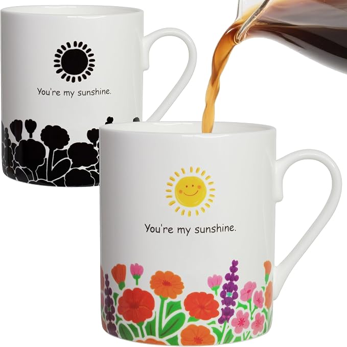 Lovfit Garden Color Changing 12oz Ceramic Coffee Mug | Heat Sensitive You are My Sunshine Cup, Sunflower Birthday Gift for Women Friends Family, Home Office Use by Lovift