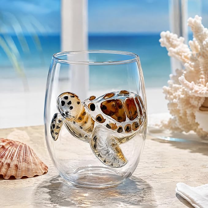 Ocean Themed Sea Turtle Hand-Blown Coastal Glassware | Ocean-Themed Octopus Glassware Hand Blown Coastal Stemless Wine Glasses Unique Coastal Decor Gift for Ocean Lovers - Image 5