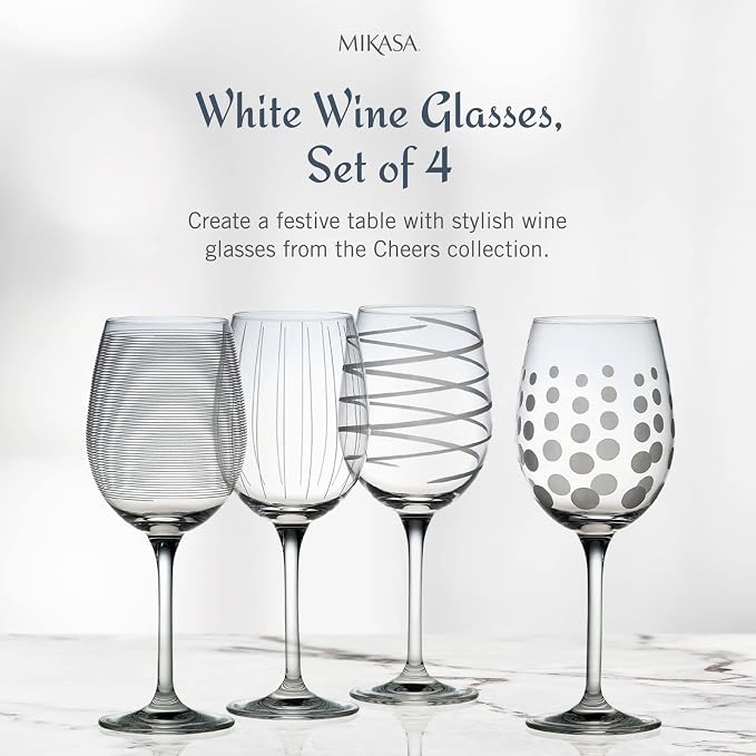 Mikasa Cheers White Wine Glasses Set of 4, 16-Ounce Elegant Glassware, Durable and Dishwasher Safe, Perfect for Everyday or Entertaining - Image 2