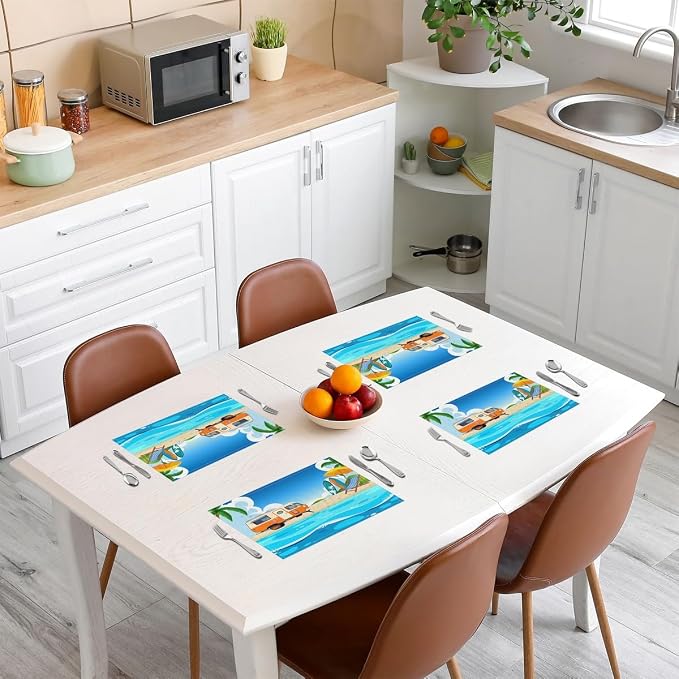 Feelyou Blue Ocean Placemats Set of 4 12"x18" Beach Theme Table Mats Placemat Room Decor Coastal Nautical Placemats for Dining Table Indoor Outdoor Kitchen Hawaiian Beach Decor Table Place Mats Camper - Image 3