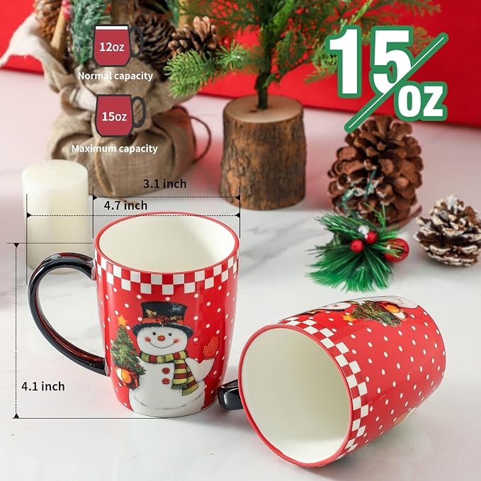 HASENSE Christmas Coffee Mugs Set of 4,15 oz Ceramic Holiday Cups with Handles, Matching Xmas Mugs for Hot Cocoa,Coffee or Tea,Ideal Xmas Gifts for Family,Friends,and Holiday Parties,Colorful - Image 4
