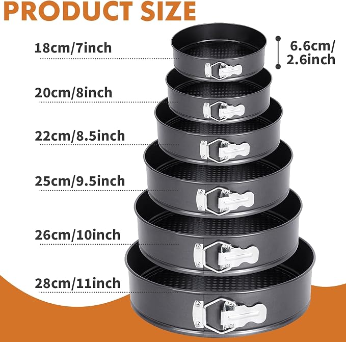 Springform Cake Pan Set, Non-stick 6pcs(7 8 8.5 9.5 10 11Inch) Cheesecake Pan Removable Bottom, Leakproof Round Spring Form Pans Cake Pans Sets for Baking, Included 2pcs Silicone Baking Gloves - Image 7