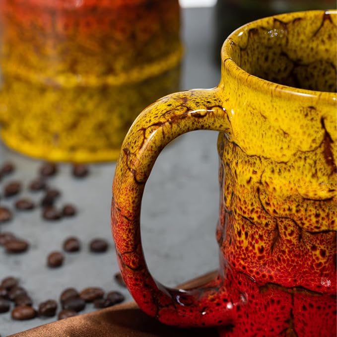 Coffee Mug,20 Oz Coffee Cups Ceramic Tea Cup Large Coffee Mug for Office and Home - Dishwasher and Microwave Safe Novelty Coffee Mug(1,Yellow and Red) - Image 6