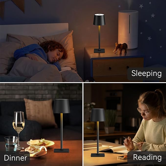 Yogaret Black Cordless Table Lamps, 6000mAh Rechargeable Battery LED Lights | Set of 4 battery operated lamps wireless table lamp for restaurant tables, dining areas, kitchens, outdoor patio and home use - Image 3