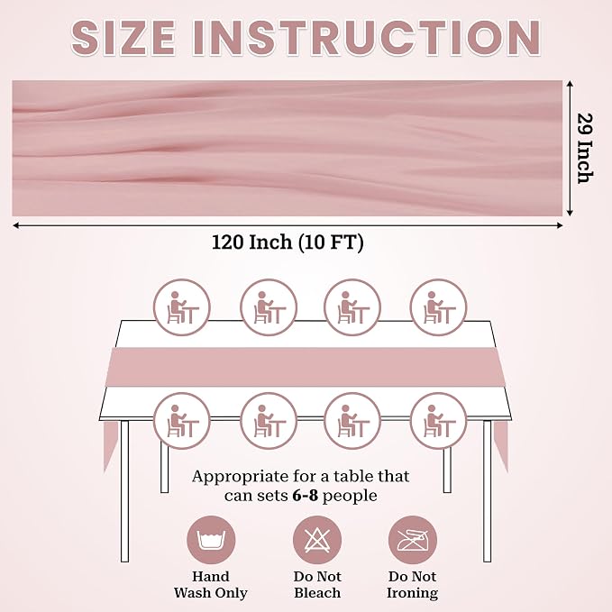 Pack of 2 | Dusty Pink | 10ft Chiffon Table Runner 29x120 Inches Long Romantic Rustic Sheer Gauze Runner for Wedding Bridal Shower Birthday Banquets Engagement Spring Easter Boho Decorations - Image 3