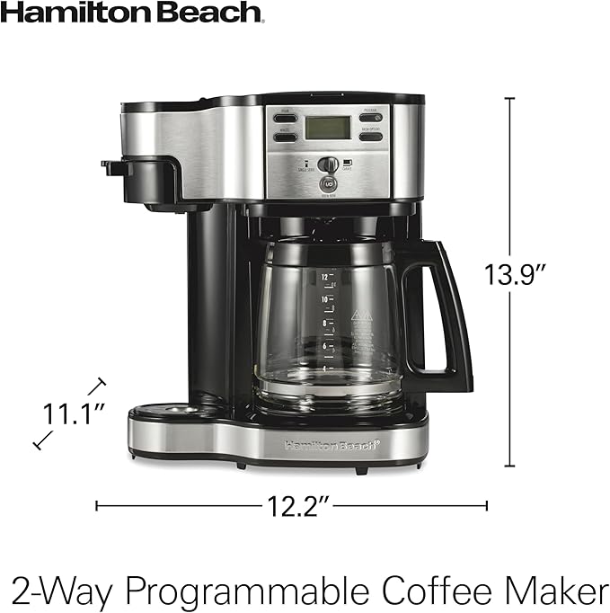 Hamilton Beach 2-Way Brewer Coffee Maker, Single-Serve and 12-Cup Pot, Black/Stainless Steel(49980A), Carafe | 12 Cup Glass Carafe | Black with Stainless Steel Accents | 49980RG - Image 8