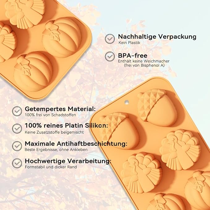 2 Pcs Chocolate Silicone Molds Autumn Hazelnut Pumpkin Chocolate Molds Thanksgiving Turkey Silicone Mold for Home Cake Baking Fondant Clay Soap Ice Cube DIY Decoration