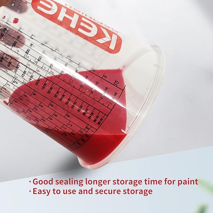 60 PACK Paint Mixing Cups by KEHE REFINISH,38 oz (1100ml),Disposable or Reusable Plastic Measuring Cups with Lids for Liquids, Paints, Resin, Epoxy, Art,Ratios 1:1,2:1, 3:1, 4:1,5:1,6:1,7:1,8:1