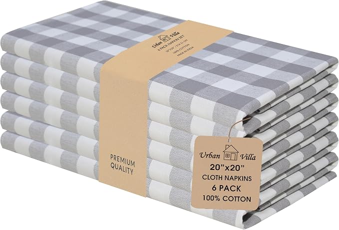 Urban Villa Cloth Napkins Cotton 20x20 (Set of 6) Grey by CottonTrends
