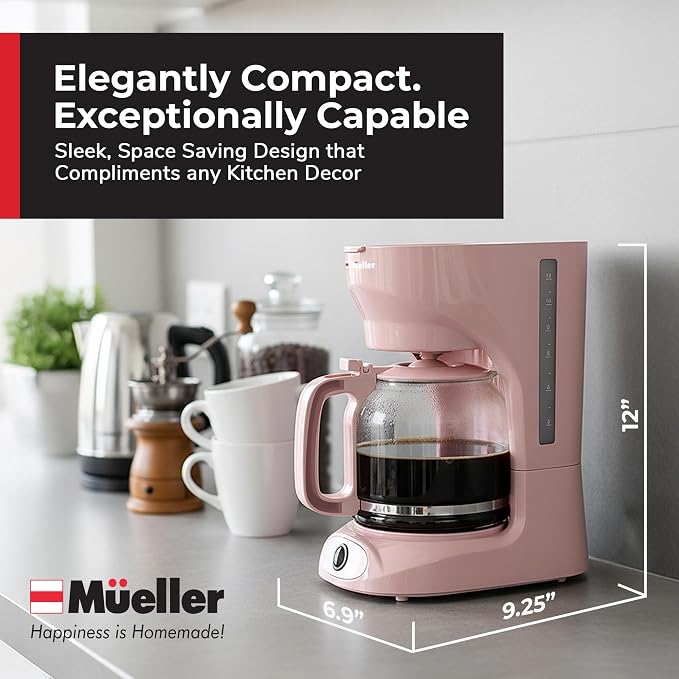 MUELLER HOME 12-Cup Pink Coffee Maker | Borosilicate Carafe, Auto-Off, Reusable Filter, Anti-Drip, Keep-Warm Function - Image 7