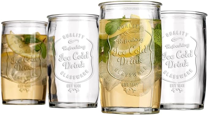 Glaver's Drinking Glasses Set of 4, Vintage Italian Style – Elegant 20 Oz Clear Tumbler Glassware Set– Genuine Artisan-Made for, Refreshing Drinks, Beverages, Cocktails. - Image 7