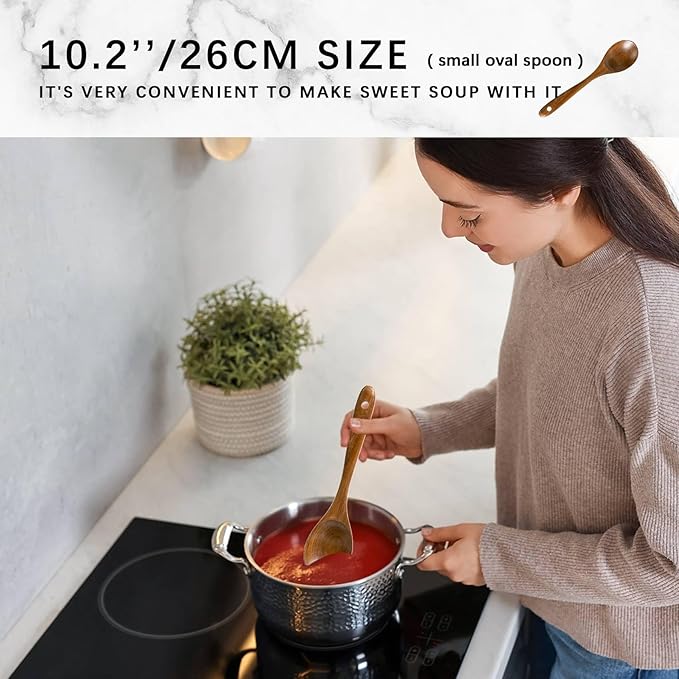 Wooden Spoons for Cooking, 10-Piece Acacia Wood Cooking Utensil Set | Spoons and spatulas stir, mix, flip and serve; balanced handles offer control while staying gentle on nonstick cookware. - Image 3