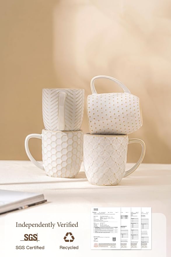 FOBENTA Ceramic Coffee Mugs Set of 4, 16 oz Coffee Cups with Embossed Design – Perfect for Latte, Tea & Cocoa, Gift for Women, Mom & Friends - Image 4