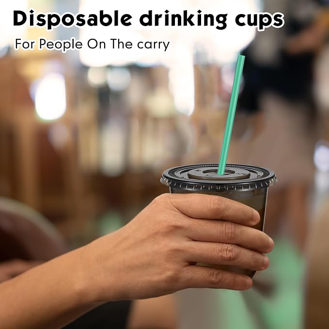 Baderke 25 Set Plastic Cups with Lids and Straws, Disposable Plastic Iced Coffee Cup for Cold Beverage Juice Smoothie Crystal for Coffee Shops Party Catering (Black,12 oz) - Image 5