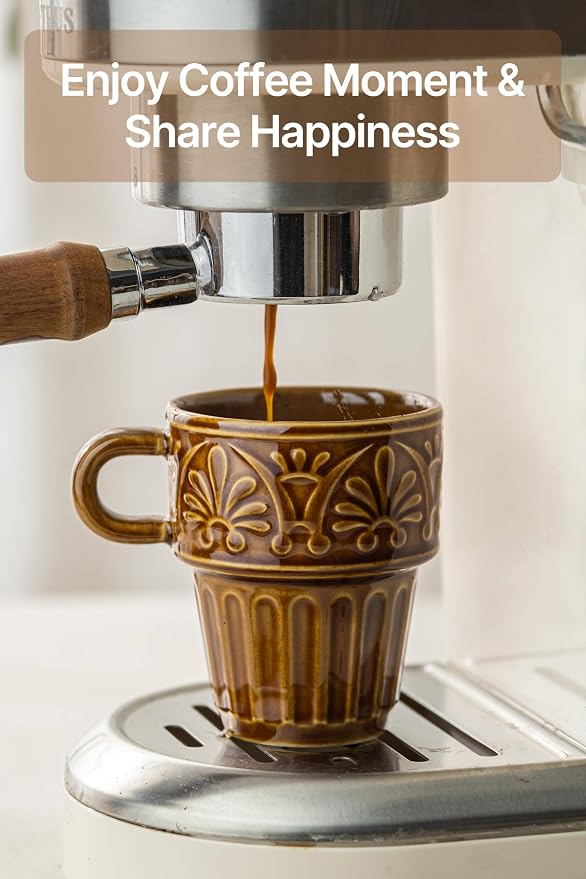 Espresso Cups Set of 6, Cappuccino Cups, Stackable Mug 6 OZ Ceramic Coffee Mug, Microwave & Dishwasher Safe, Tea Cocoa for Family Daily Use & Gathering, Great Gift for Any Special Occasion, Brown - Image 8