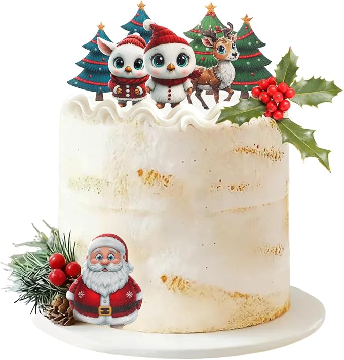 46 PCS Edible Christmas Cake Decorations, Wafer Paper Santa, flowers, bees, maple leaves suitable for Christmas cupcake decoration mix - Image 5
