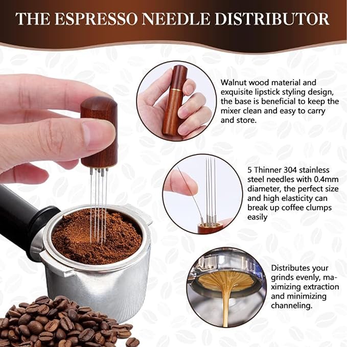 Aramox 4 Pcs Coffee Tamper Set, 58mm Barista Tools with Distribution Needle, Non Slip Silicone Base and Bean Spray Bottle for Home Coffee Making